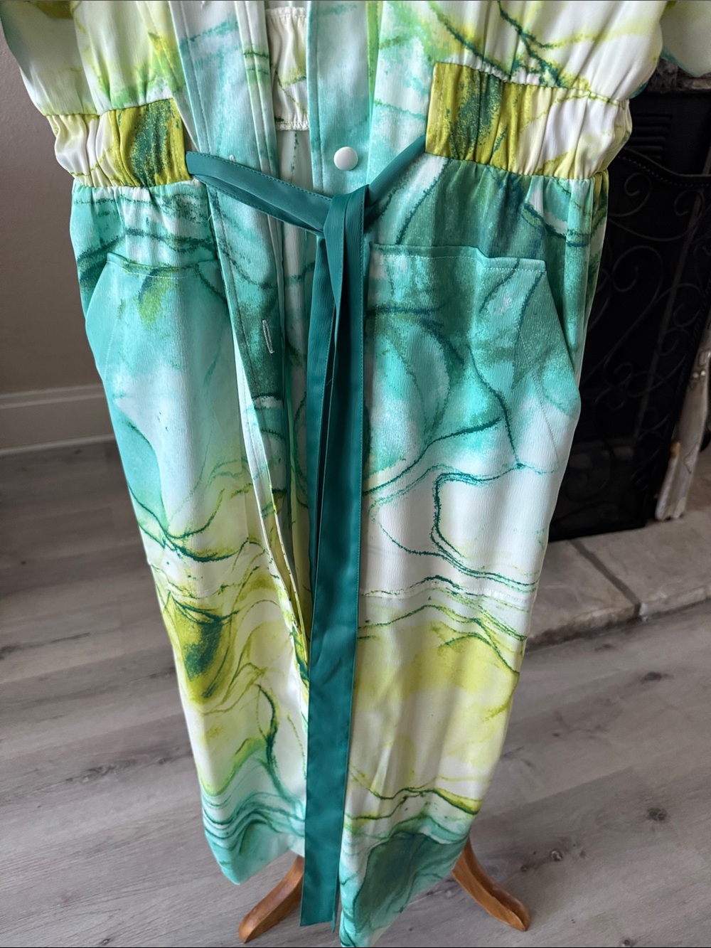 INC International Concepts Green & Yellow Marble Print Jumpsuit - Picture 3 of 5